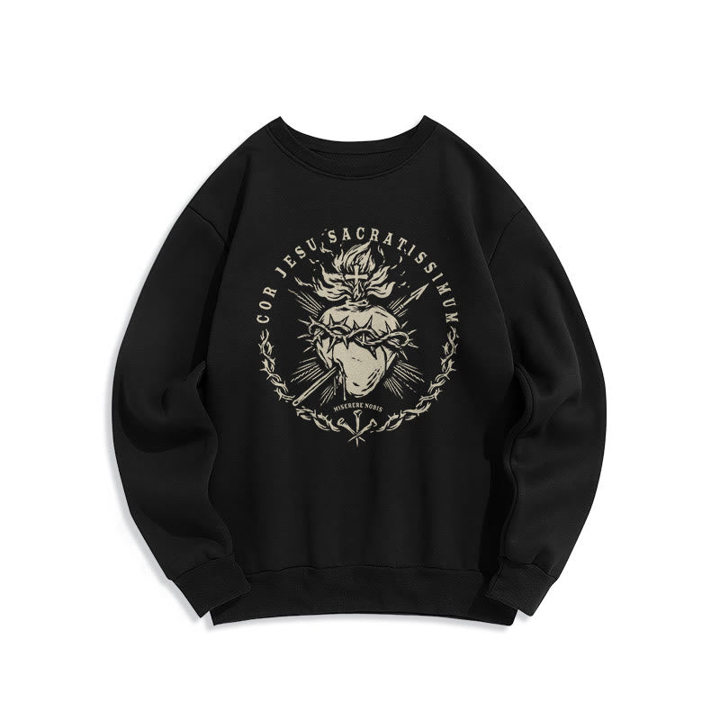 Christianartworkshop Classic Style Sacred Heart of Jesus Fleece Lined Polyester Sweatshirt - Black - 2XL - image 7