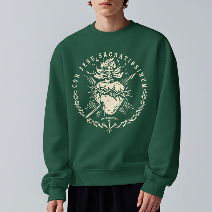 Christianartworkshop Classic Style Sacred Heart of Jesus Fleece Lined Polyester Sweatshirt - image 14