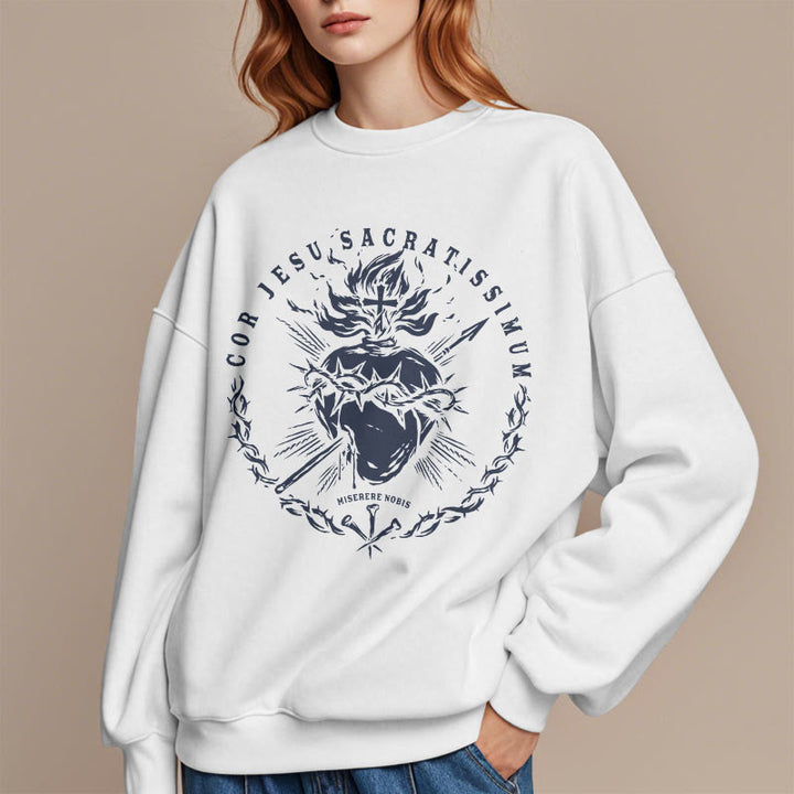 Christianartworkshop Classic Style Sacred Heart of Jesus Fleece Lined Polyester Sweatshirt - image 5