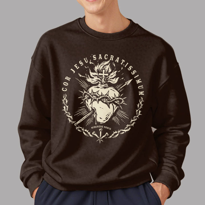 Christianartworkshop Classic Style Sacred Heart of Jesus Fleece Lined Polyester Sweatshirt - image 12