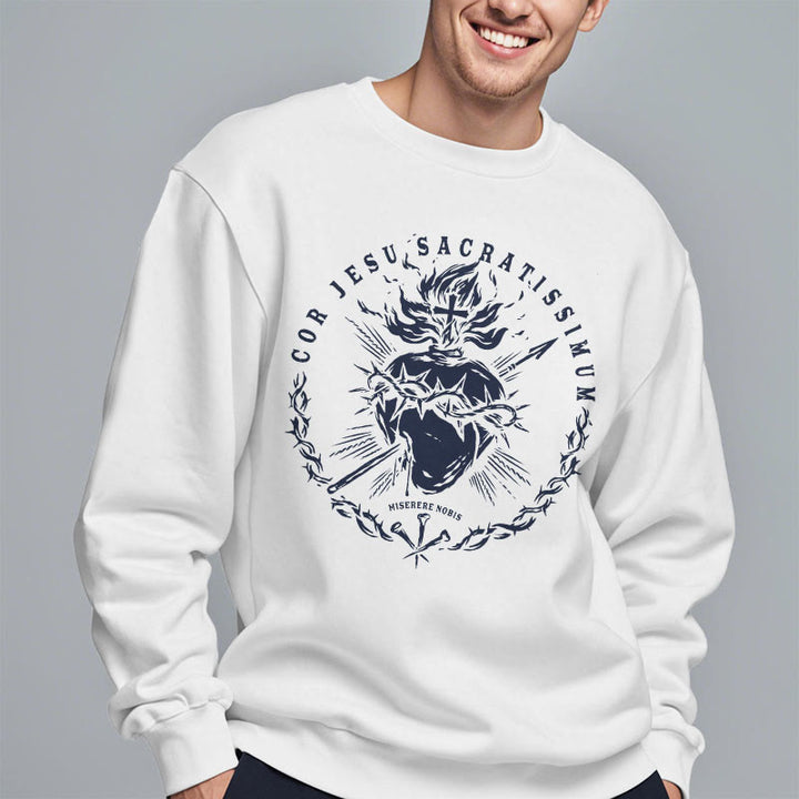 Christianartworkshop Classic Style Sacred Heart of Jesus Fleece Lined Polyester Sweatshirt - image 4