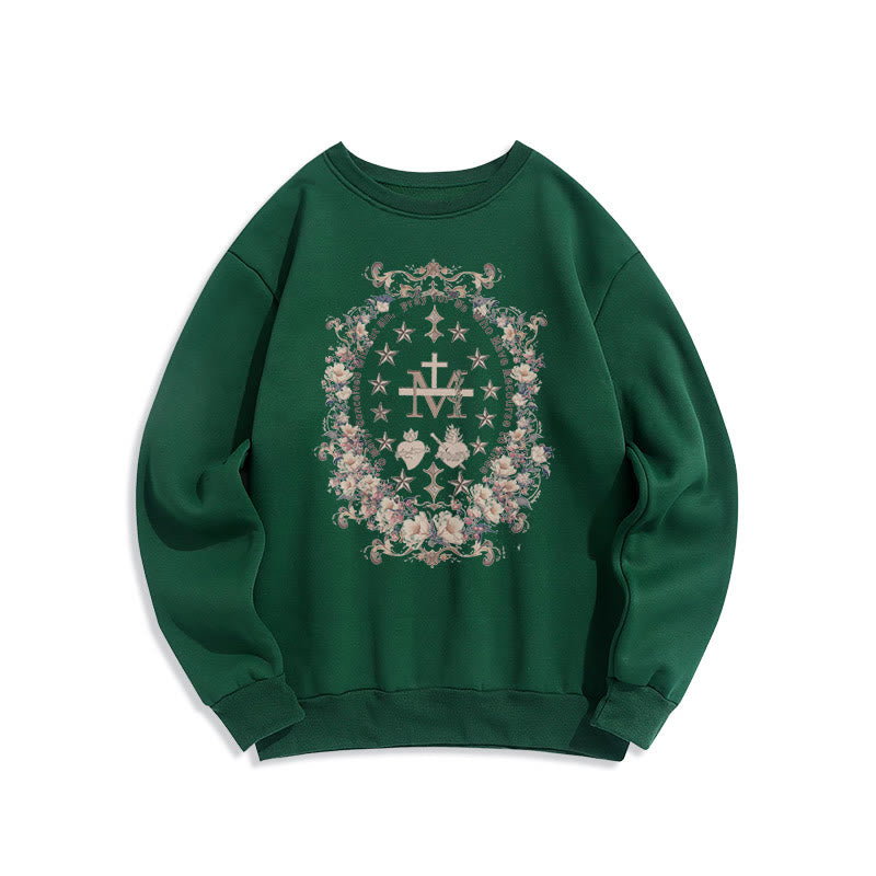 Christianartworkshop Modern Style Floral Cross Virgin Mary Fleece Lined Polyester Sweatshirt - Green - 2XL - image 13