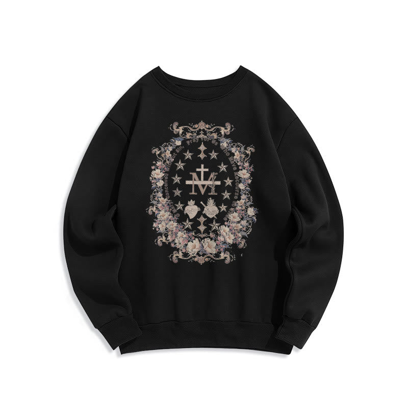 Christianartworkshop Modern Style Floral Cross Virgin Mary Fleece Lined Polyester Sweatshirt - Black - 2XL - image 7