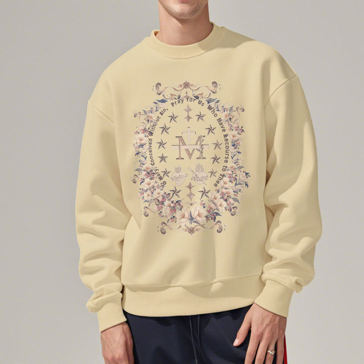 Christianartworkshop Modern Style Floral Cross Virgin Mary Fleece Lined Polyester Sweatshirt - image 10