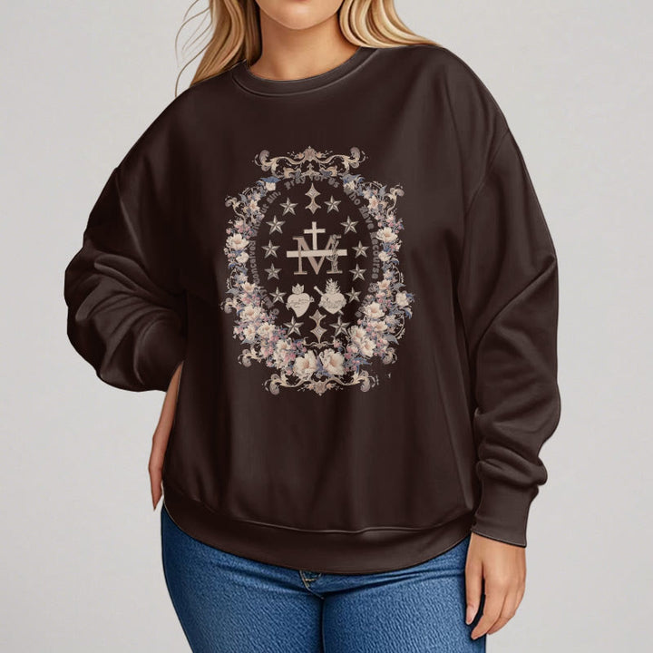 Christianartworkshop Modern Style Floral Cross Virgin Mary Fleece Lined Polyester Sweatshirt - image 12