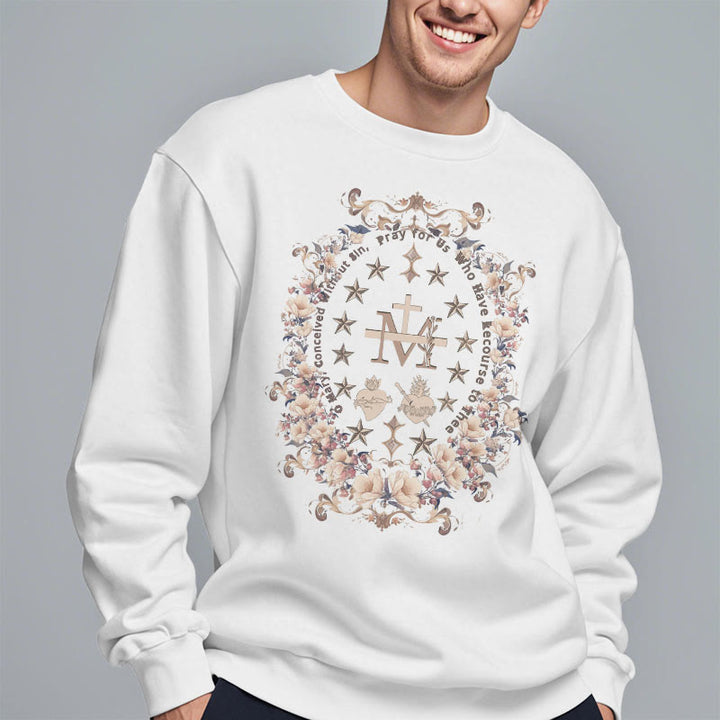 Christianartworkshop Modern Style Floral Cross Virgin Mary Fleece Lined Polyester Sweatshirt - image 4
