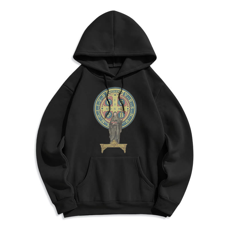 Christianartworkshop Classic Colored Style St. Benedict Medal Statue Fleece Lined Polyester Hoodie - Black - 2XL - image 1