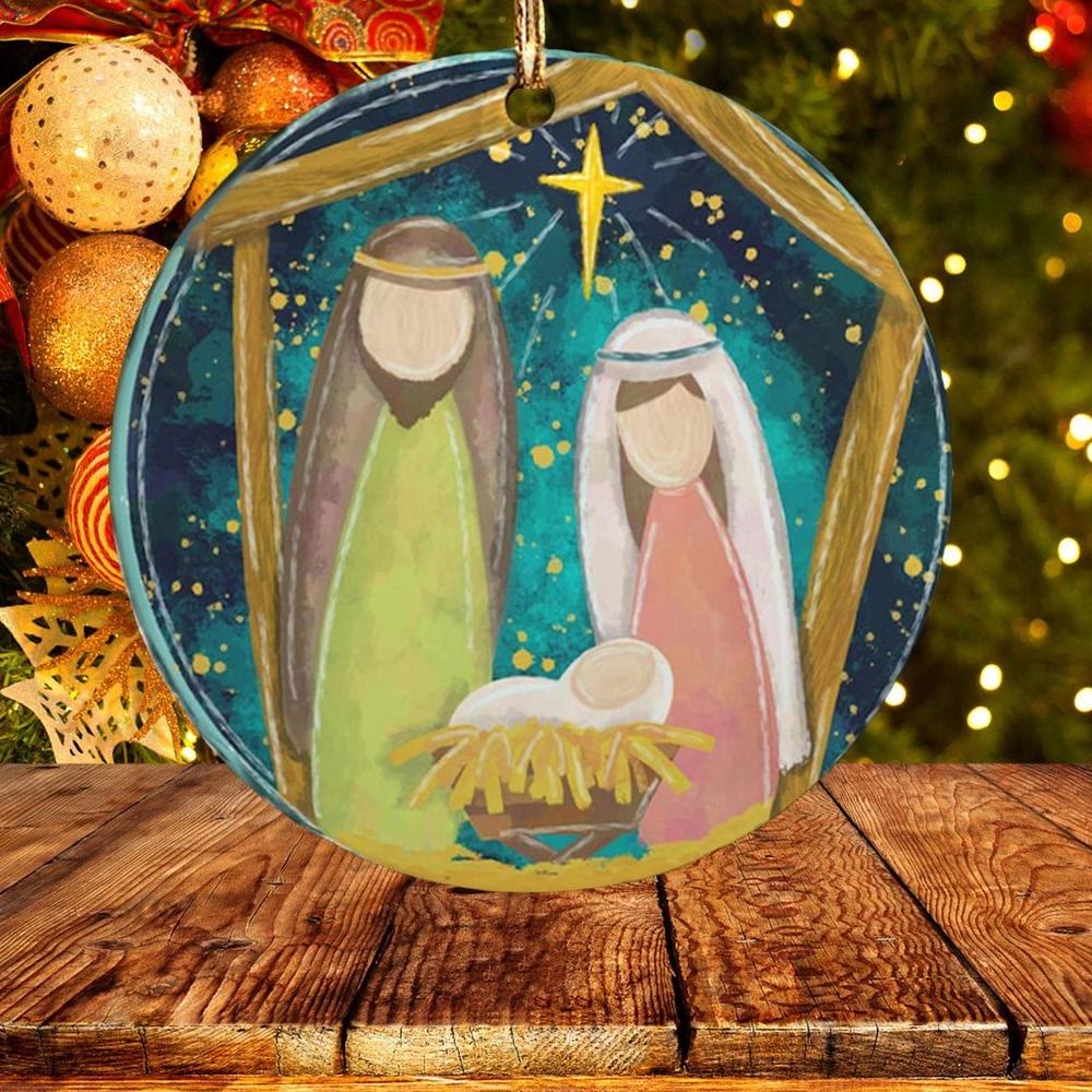 Christianartworkshop Colored Cartoon Style Holy Family Christmas Nativity Hanging Ornaments - image 2