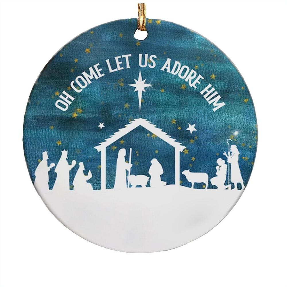 Christianartworkshop Classic Style Come Let Us Adore Him Holy Night Christmas Nativity Hanging Ornaments - Nativity Scene - image 1