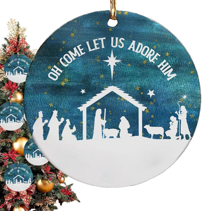 Christianartworkshop Classic Style Come Let Us Adore Him Holy Night Christmas Nativity Hanging Ornaments - image 3
