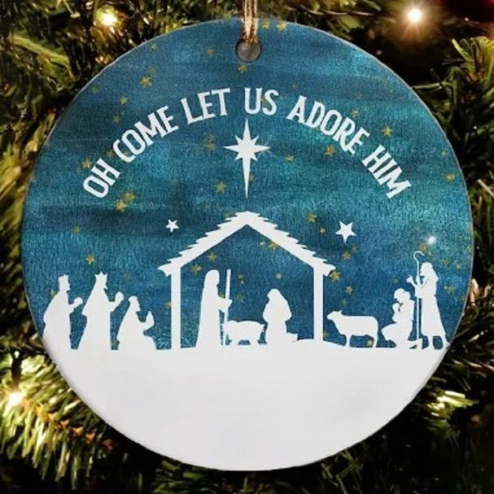 Christianartworkshop Classic Style Come Let Us Adore Him Holy Night Christmas Nativity Hanging Ornaments - image 2