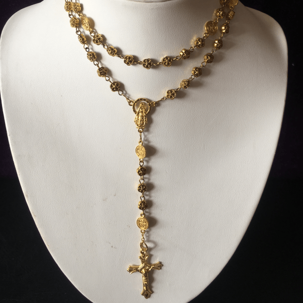 Christianartworkshop Virgin Mary & Crucifix of 6 mm Rose Retro Gold Copper Alloy Chain Rosary - image 6