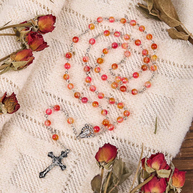 Christianartworkshop Our Lady of Rosary & Crucifix of 6 Mm Round Multicolor Alloy Chain Rosary - Red - image 1