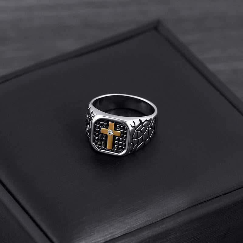 Christianartworkshop Classic Style Cracked Stone Pattern Cross Devine Faith Ring - image 3