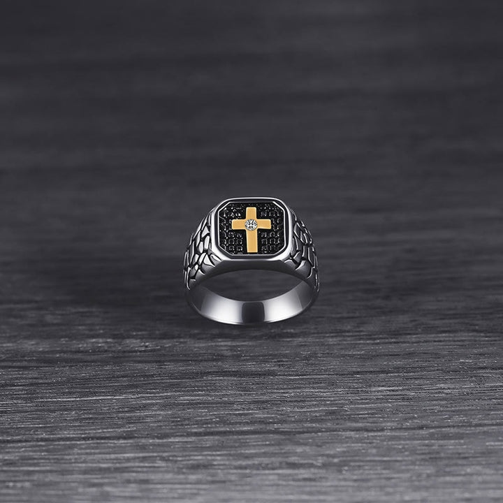Christianartworkshop Classic Style Cracked Stone Pattern Cross Devine Faith Ring - image 4