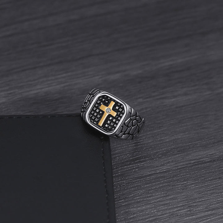 Christianartworkshop Classic Style Cracked Stone Pattern Cross Devine Faith Ring - image 4