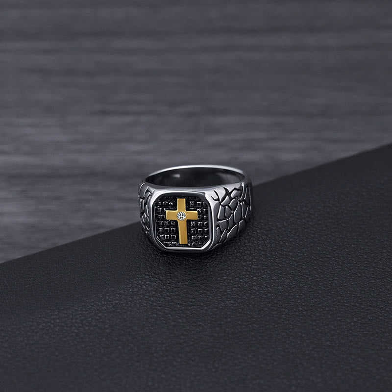 Christianartworkshop Classic Style Cracked Stone Pattern Cross Devine Faith Ring - image 2