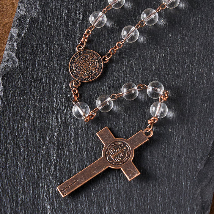 Christianartworkshop St. Benedict Medal & Crucifix of 8mm Round Clear Glass Alloy Chain Rosary - image 5