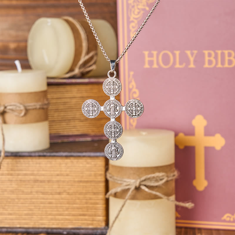 Christianartworkshop Classic Retro Style St. Benedict Cross Divine Protection Pendant Necklace - image 1