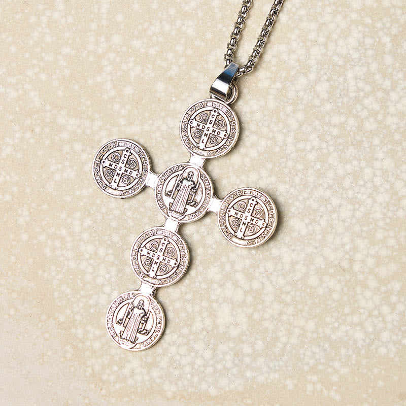 Christianartworkshop Classic Retro Style St. Benedict Cross Divine Protection Pendant Necklace - St. Benedict - image 0