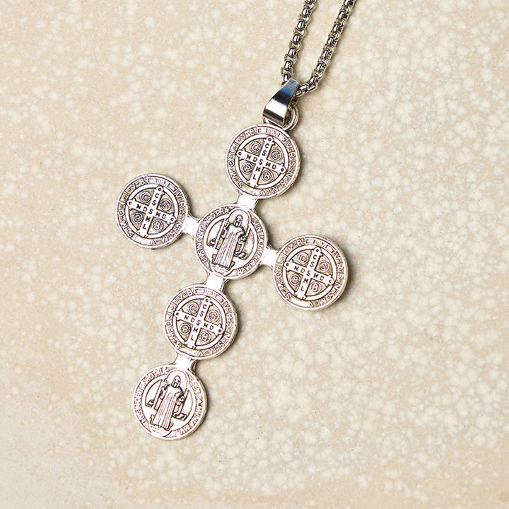 Christianartworkshop Classic Retro Style St. Benedict Cross Divine Protection Pendant Necklace - St. Benedict - image 1