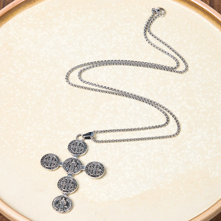 Christianartworkshop Classic Retro Style St. Benedict Cross Divine Protection Pendant Necklace - image 3
