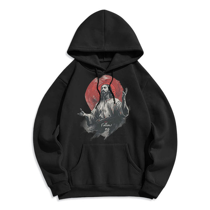 Christianartworkshop Classic Style Jesus Halo Follow Me Fleece Lined Polyester Hoodie - Black - 2XL - image 7