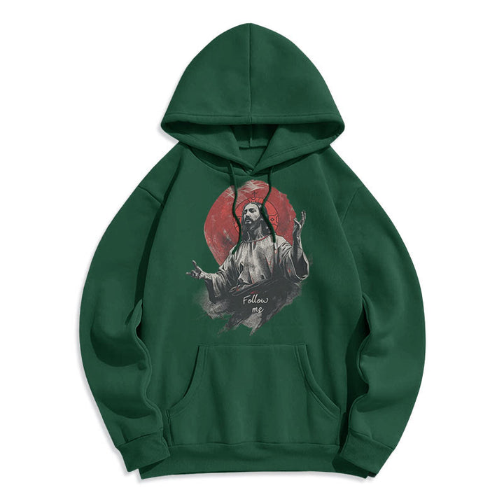 Christianartworkshop Classic Style Jesus Halo Follow Me Fleece Lined Polyester Hoodie - Green - 2XL - image 15