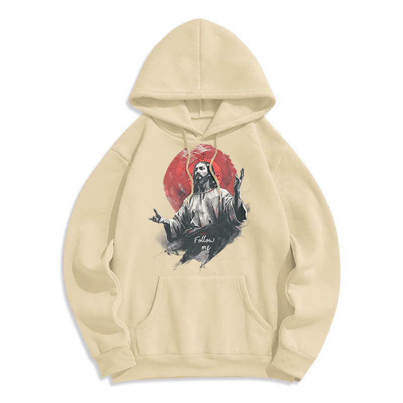 Christianartworkshop Classic Style Jesus Halo Follow Me Fleece Lined Polyester Hoodie - Beige - 2XL - image 11