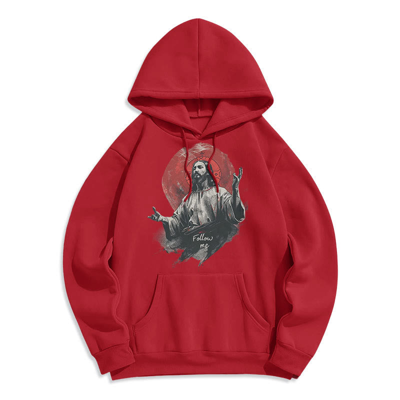 Christianartworkshop Classic Style Jesus Halo Follow Me Fleece Lined Polyester Hoodie - Red - 2XL - image 19
