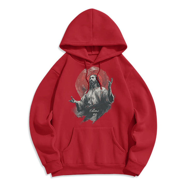 Christianartworkshop Classic Style Jesus Halo Follow Me Fleece Lined Polyester Hoodie - Red - 2XL - image 19