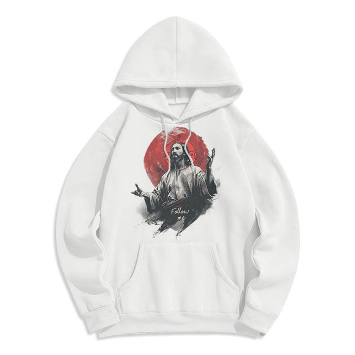 Christianartworkshop Classic Style Jesus Halo Follow Me Fleece Lined Polyester Hoodie - White - 2XL - image 9
