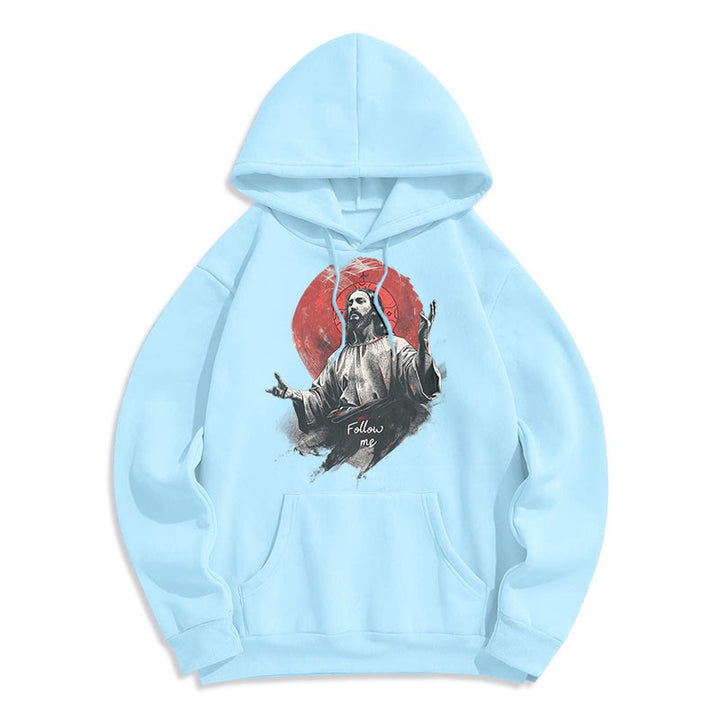 Christianartworkshop Classic Style Jesus Halo Follow Me Fleece Lined Polyester Hoodie - Blue - 2XL - image 1