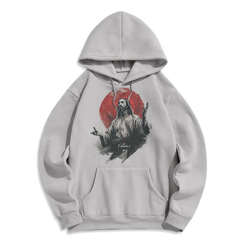 Christianartworkshop Classic Style Jesus Halo Follow Me Fleece Lined Polyester Hoodie - Grey - 2XL - image 17