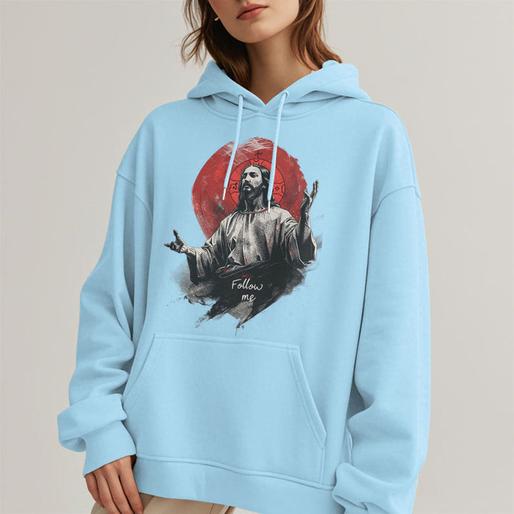 Christianartworkshop Classic Style Jesus Halo Follow Me Fleece Lined Polyester Hoodie - image 5