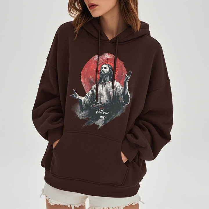 Christianartworkshop Classic Style Jesus Halo Follow Me Fleece Lined Polyester Hoodie - image 14