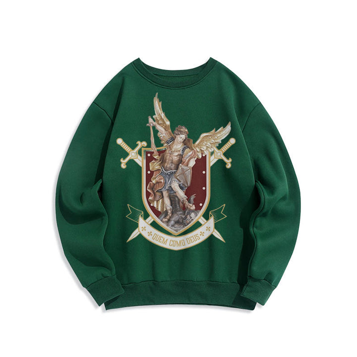 Christianartworkshop Classic Style Saint Michael the Archangel Fleece Lined Polyester Sweatshirt - Green - 2XL - image 0