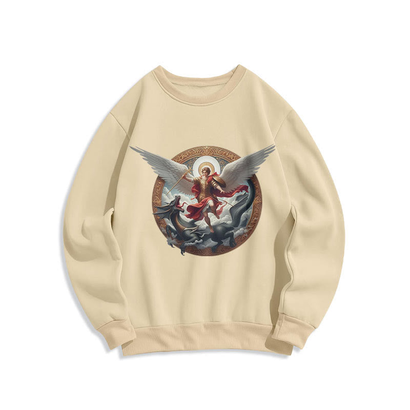 Christianartworkshop Classic Colored Style Triumph of Archangel Michael Fleece Lined Polyester Sweatshirt - Beige - 2XL - image 0