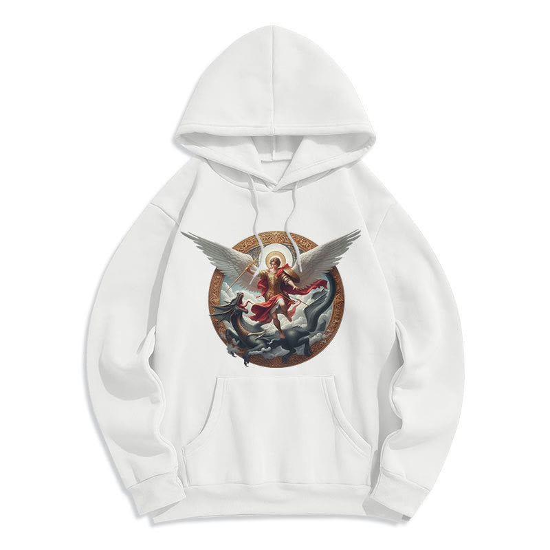 Christianartworkshop Classic Colored Style Triumph of Archangel Michael Fleece Lined Polyester Hoodie - White - 2XL - image 1