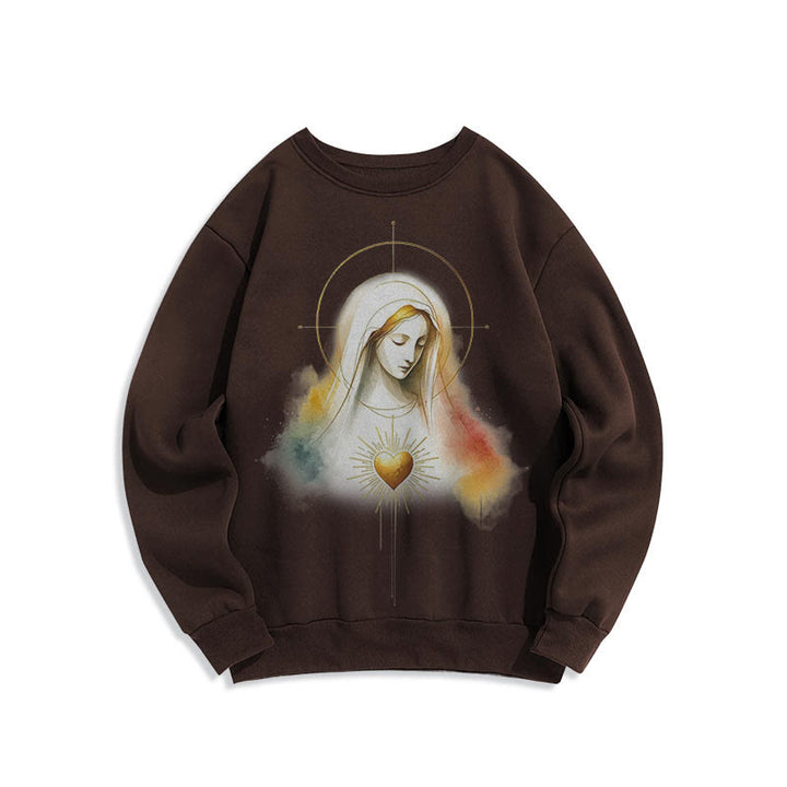Christianartworkshop Modern Style Halo Sacred Heart Virgin Mary Fleece Lined Polyester Sweatshirt - Brown - 2XL - image 13