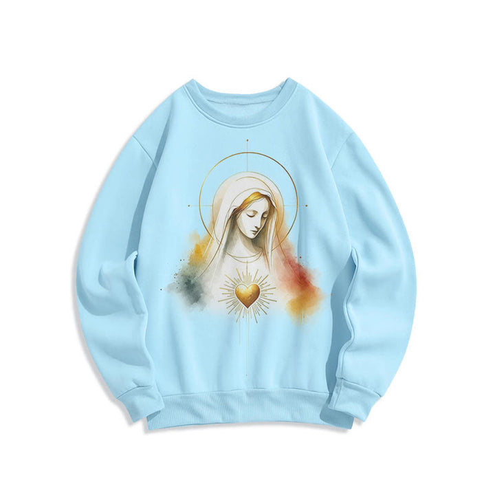 Christianartworkshop Modern Style Halo Sacred Heart Virgin Mary Fleece Lined Polyester Sweatshirt - Blue - 2XL - image 1