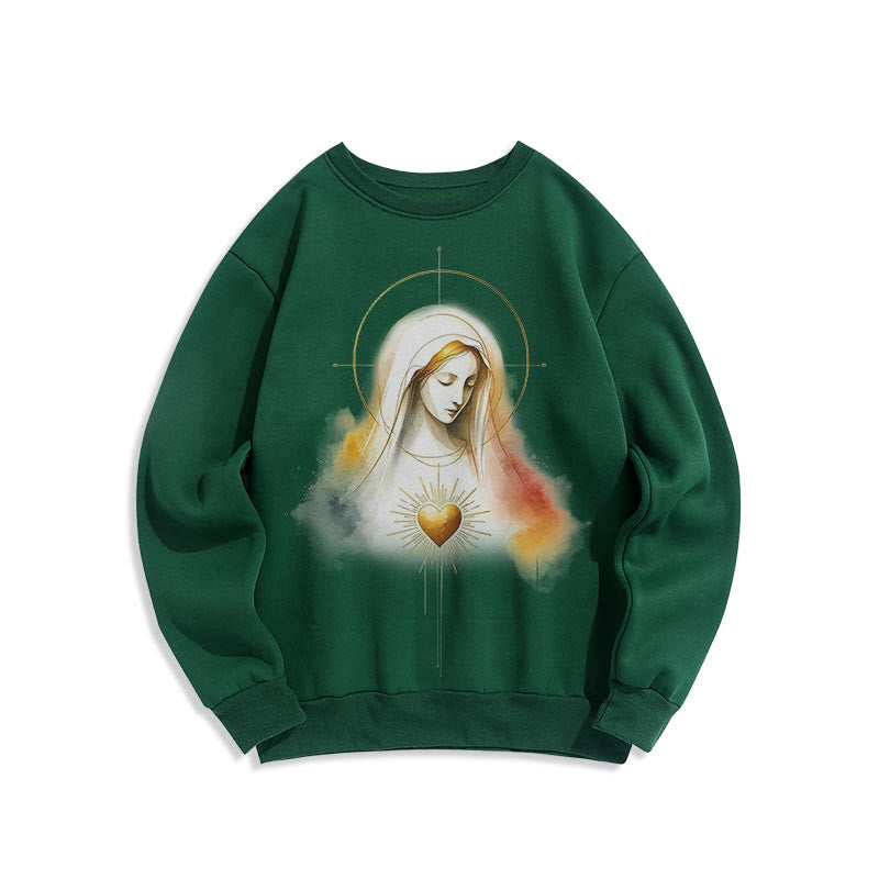 Christianartworkshop Modern Style Halo Sacred Heart Virgin Mary Fleece Lined Polyester Sweatshirt - Green - 2XL - image 15