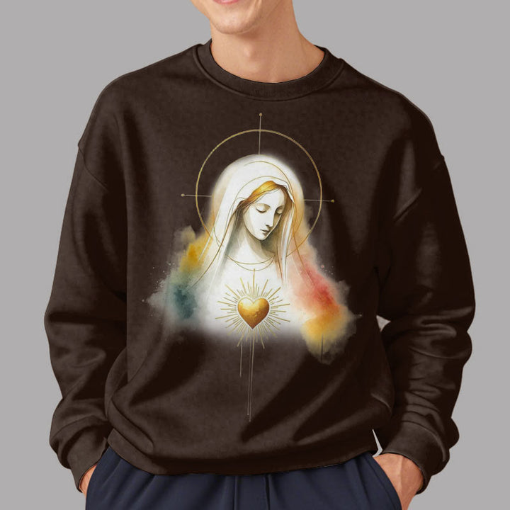 Christianartworkshop Modern Style Halo Sacred Heart Virgin Mary Fleece Lined Polyester Sweatshirt - image 14