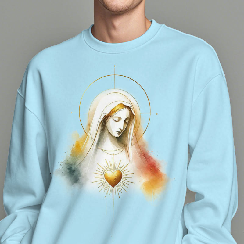 Christianartworkshop Modern Style Halo Sacred Heart Virgin Mary Fleece Lined Polyester Sweatshirt - image 5