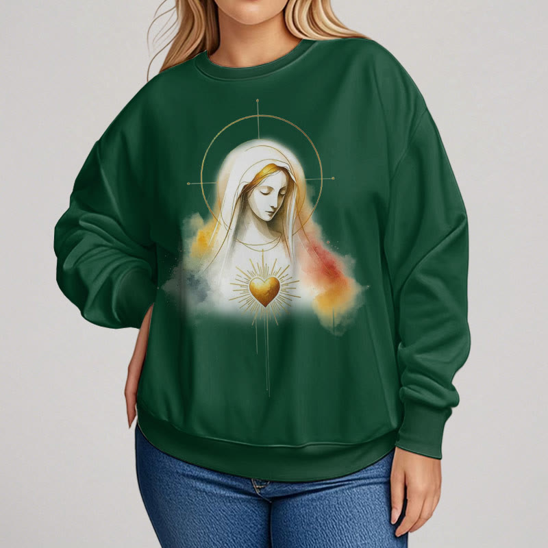 Christianartworkshop Modern Style Halo Sacred Heart Virgin Mary Fleece Lined Polyester Sweatshirt - image 16