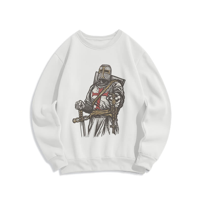 Christianartworkshop Modern Style Crusader's Valor and Faith Fleece Lined Polyester Sweatshirt - White - 2XL - image 1