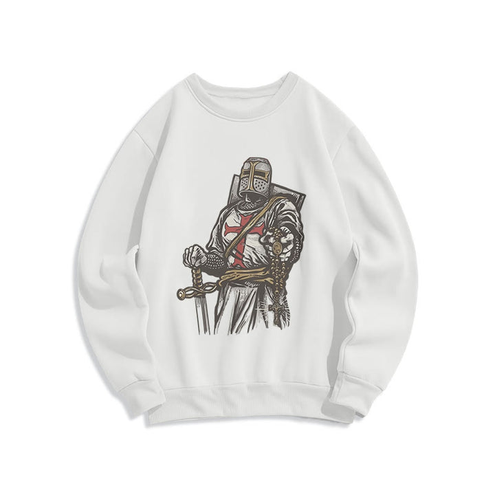 Christianartworkshop Modern Style Crusader's Valor and Faith Fleece Lined Polyester Sweatshirt - White - 2XL - image 1