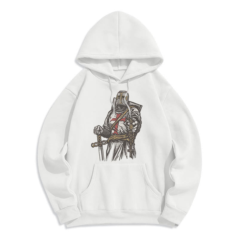Christianartworkshop Modern Style Crusader's Valor and Faith Fleece Lined Polyester Hoodie - White - 2XL - image 1