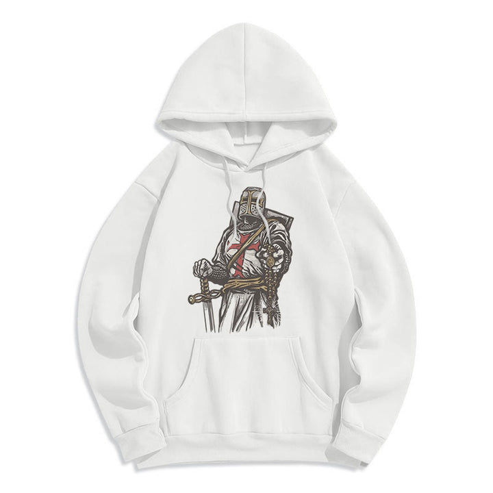 Christianartworkshop Modern Style Crusader's Valor and Faith Fleece Lined Polyester Hoodie - White - 2XL - image 1
