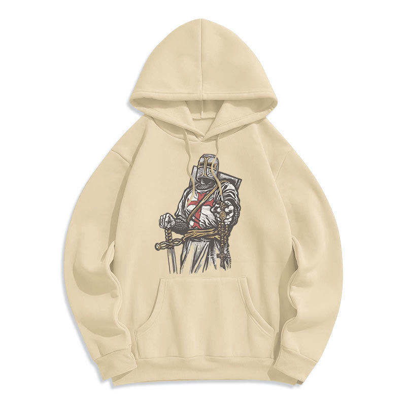 Christianartworkshop Modern Style Crusader's Valor and Faith Fleece Lined Polyester Hoodie - Beige - 2XL - image 9